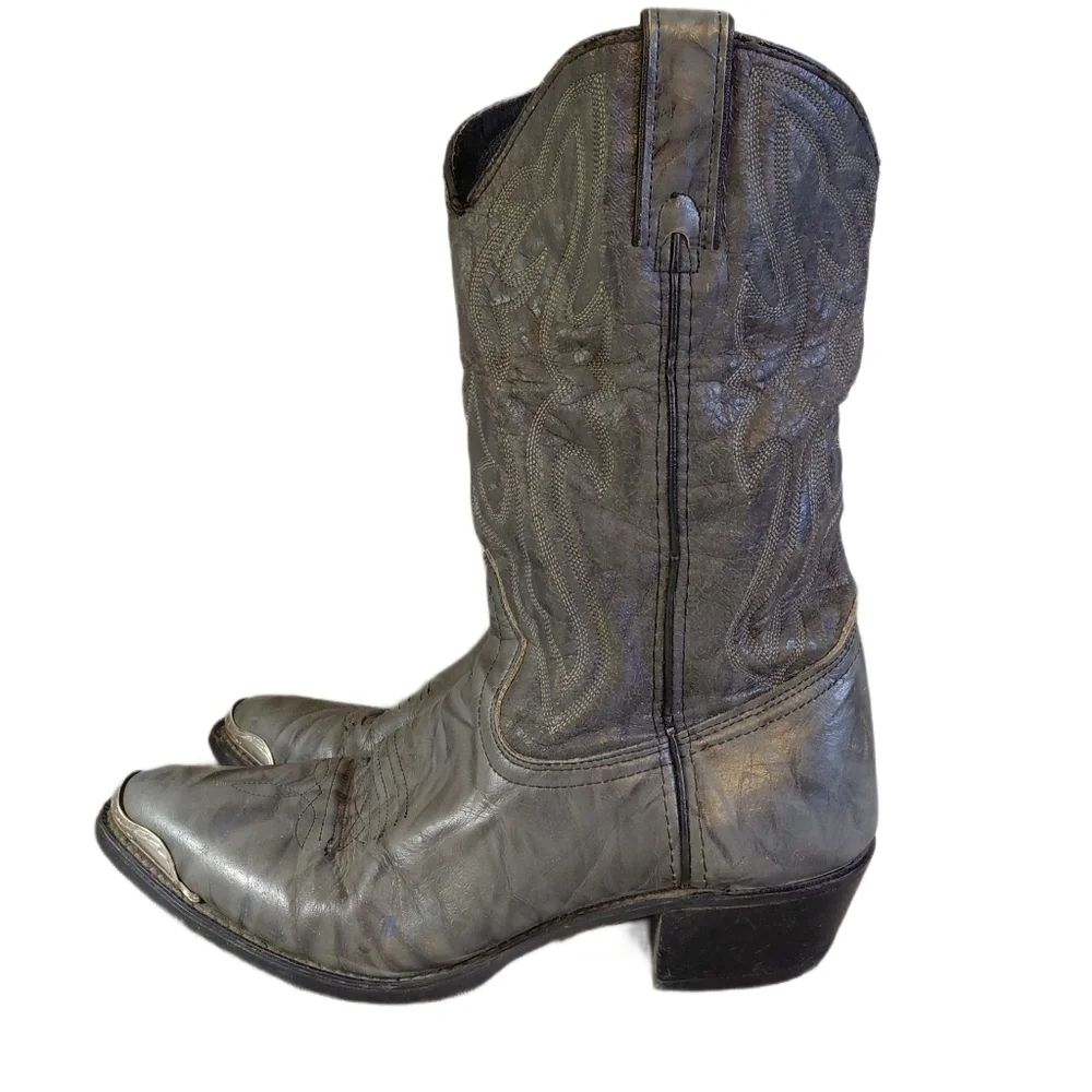 TEXAS Cowboy Boots Men's Gray Leather Western Boots Size 10 M